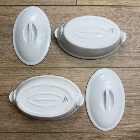 2x Vintage Pillivuyt Culinaire White Porcelain Oval Lidded Casserole‎ Dish 12oz - Picture 6 of 10